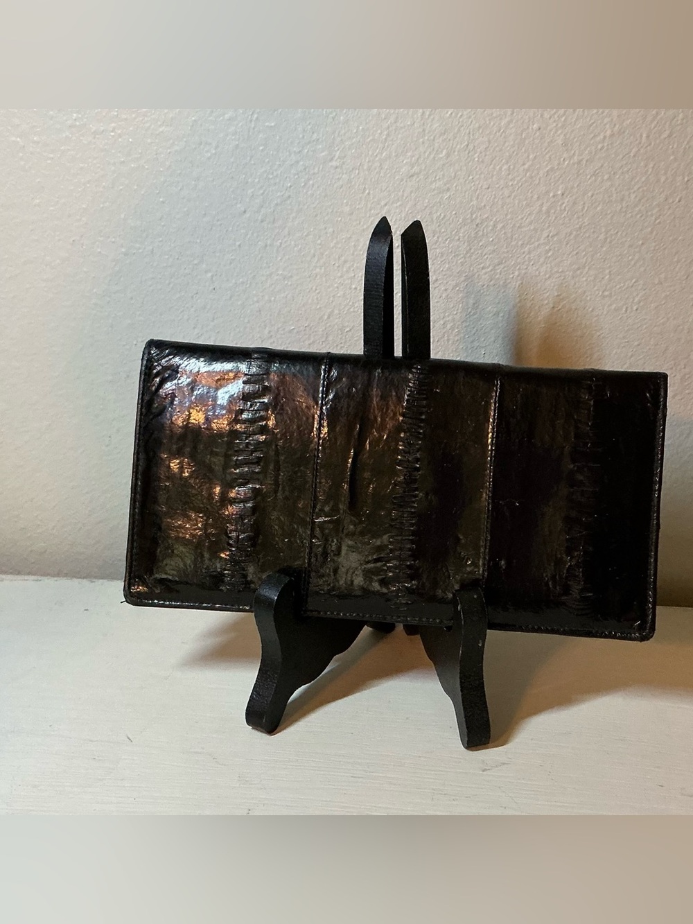 Vintage Black Eel Skin Folded checkbook Wallet